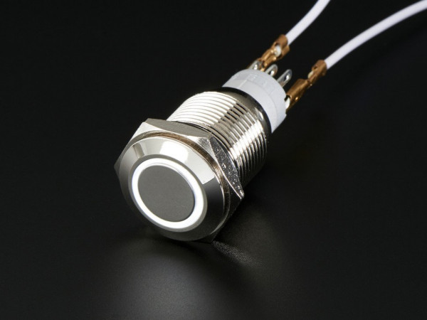 Rugged Metal Pushbutton with White LED Ring - 16mm White Momentary