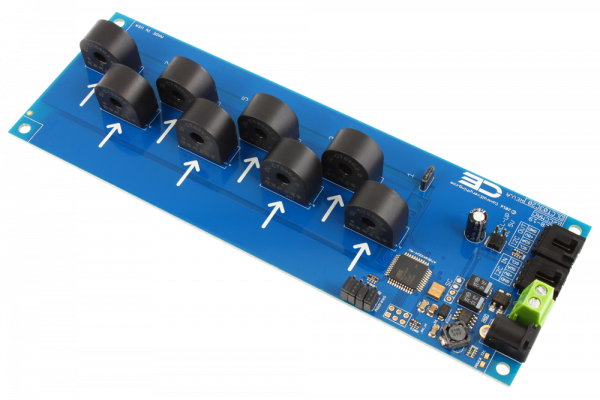 8-Channel On-Board 95% Accuracy 20-Amp AC Current Monitor with I2C Interface
