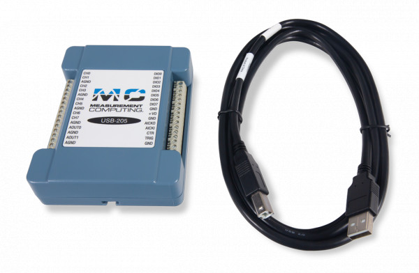 MCC USB-205 12-bit, 500 kS/s Single Gain Multifunction USB DAQ Device