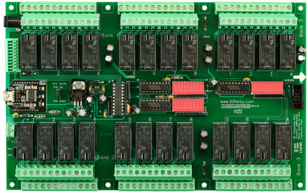 Industrial Relay Controller 24-Channel DPDT + 8-Channel ADC
